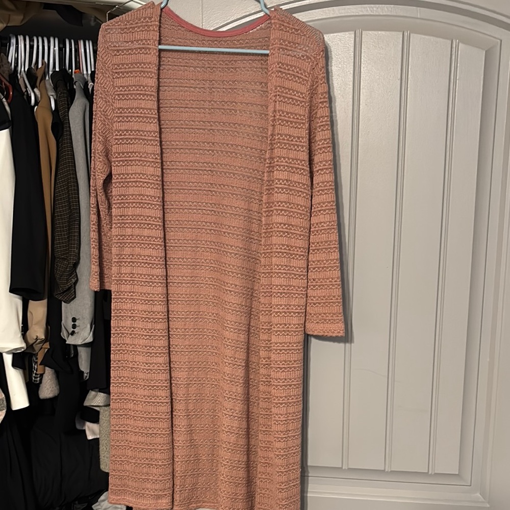 Pink Textured Open Cardigan